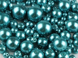Szklane woskowane perły mix 4-12 mm 50g NIEBIESKIE