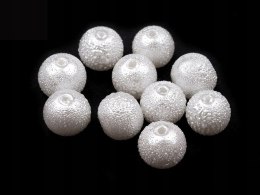 Szklane woskowane perły żebrowane 8mm 10szt BIAŁE